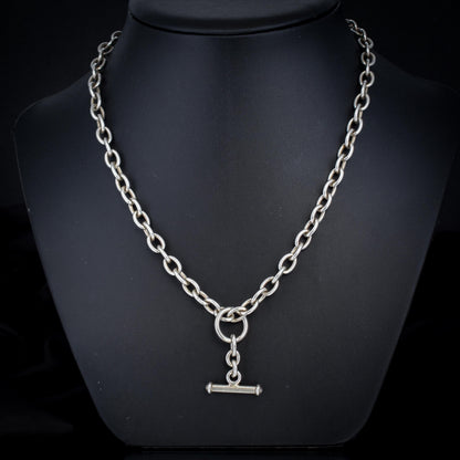Vintage Sterling Silver Cable Link Watch Chain Necklace with T-Bar and Dog Clips – 22.5"