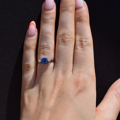 Art Deco Blue Sapphire and Diamond 18ct White Gold and Platinum Ring