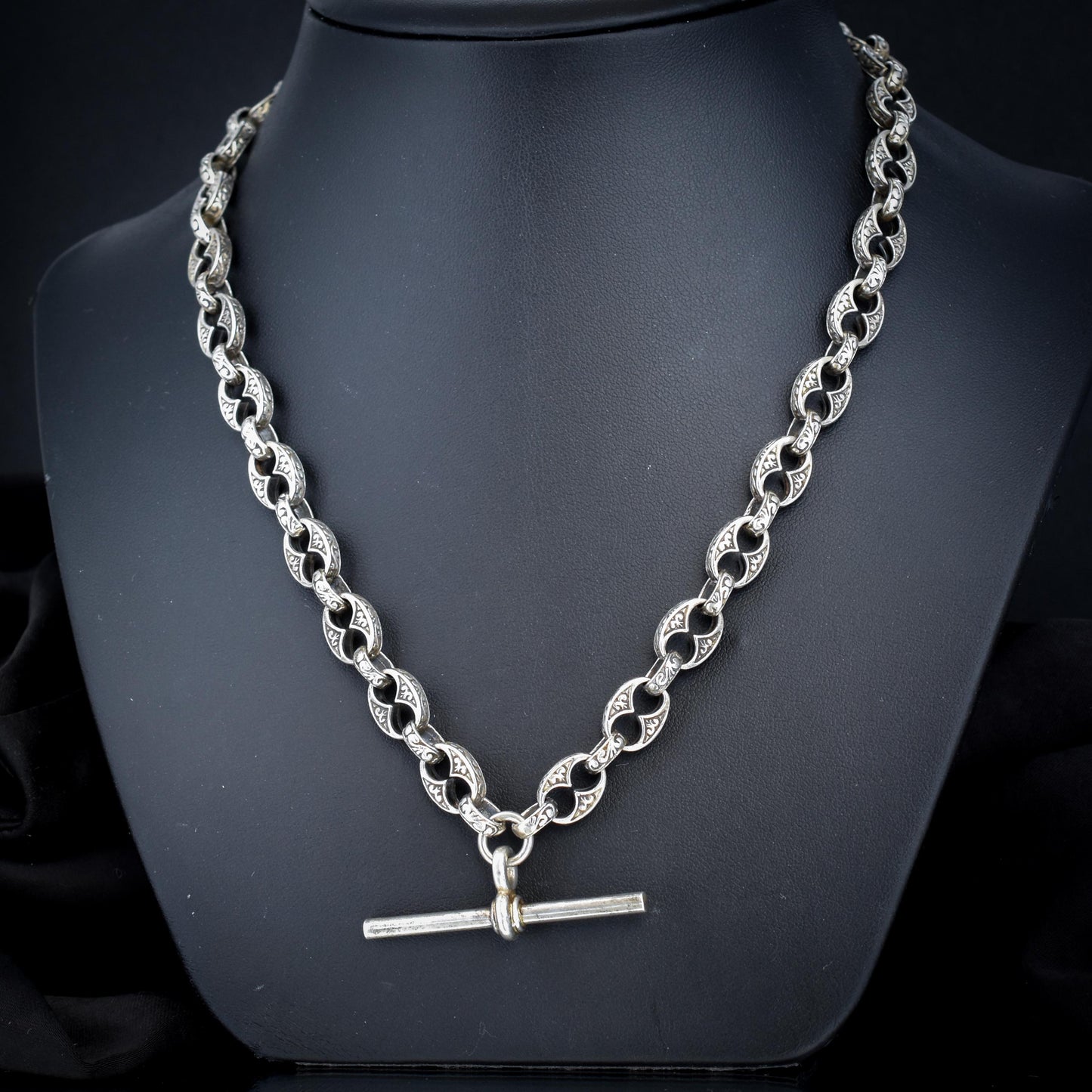 Vintage Sterling Silver 18.25" Mariner Anchor Link Chain Necklace with T-Bar