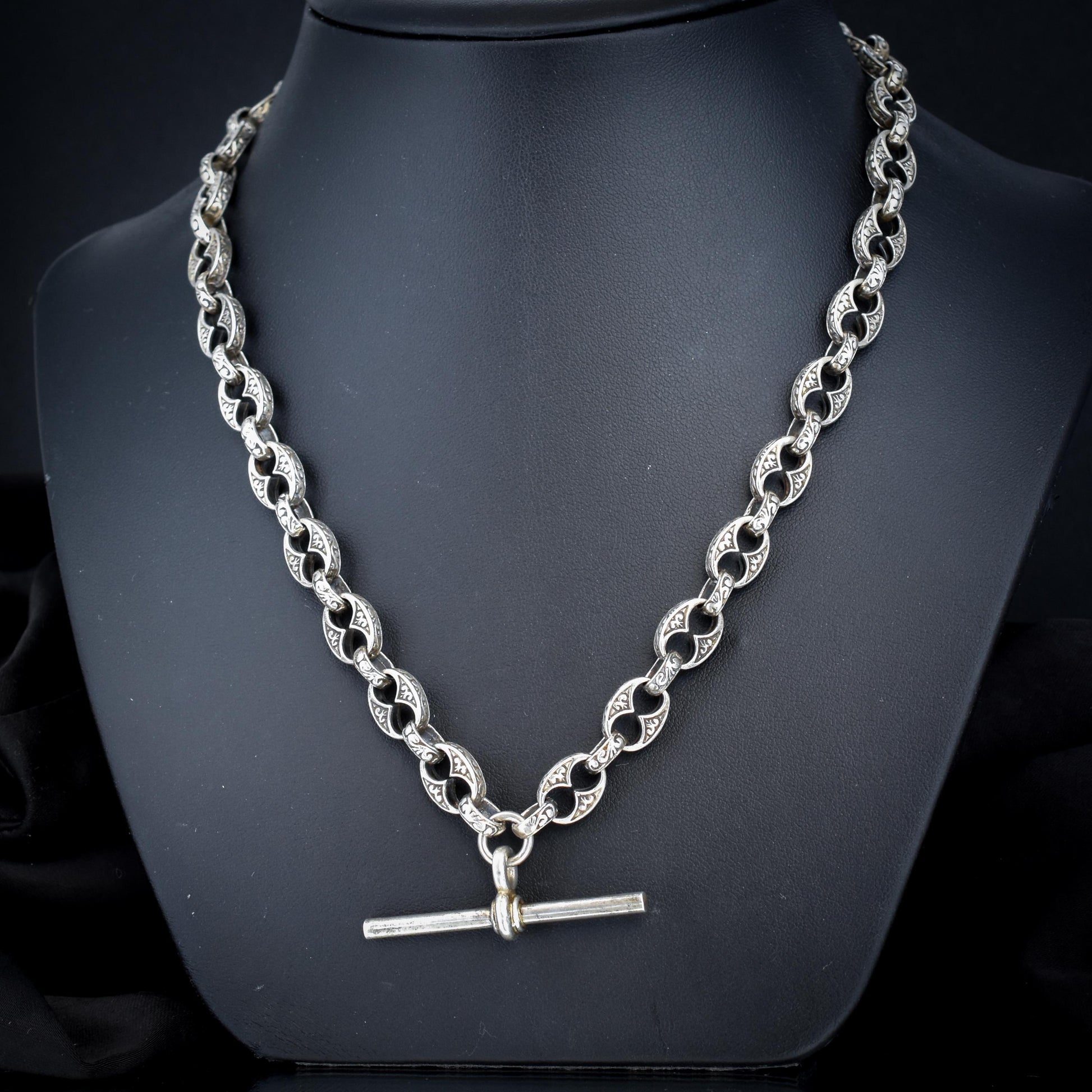 Vintage Sterling Silver 18.25" Mariner Anchor Link Chain Necklace with T-Bar