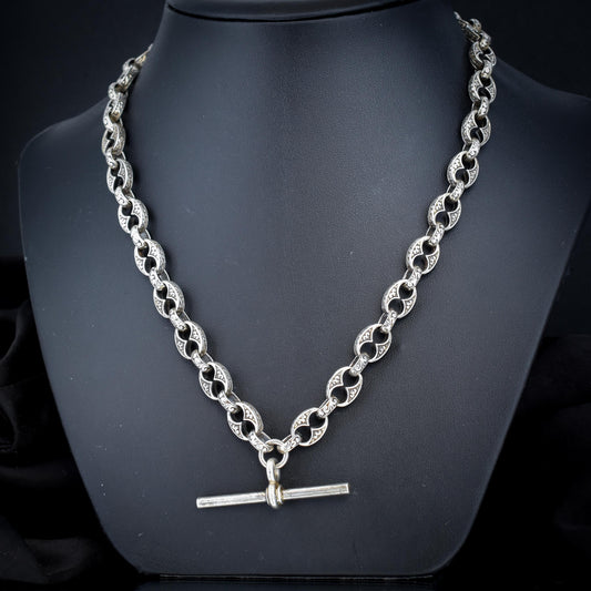 Vintage Sterling Silver 18.25" Mariner Anchor Link Chain Necklace with T-Bar
