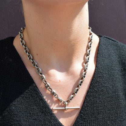 Vintage Sterling Silver 18.25" Mariner Anchor Link Chain Necklace with T-Bar