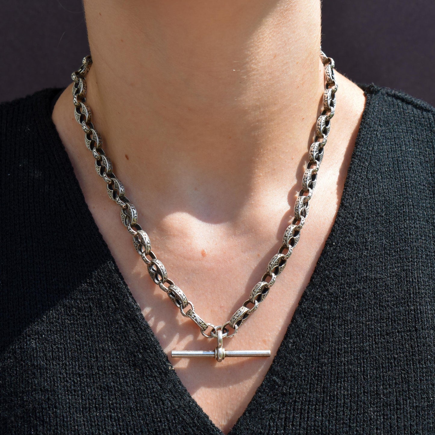 Vintage Sterling Silver 18.25" Mariner Anchor Link Chain Necklace with T-Bar
