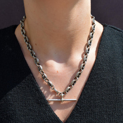 Vintage Sterling Silver 18.25" Mariner Anchor Link Chain Necklace with T-Bar