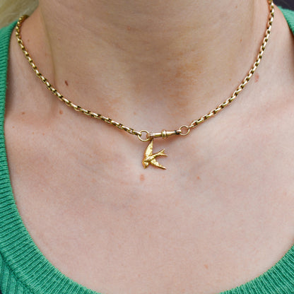 Vintage 9ct Yellow Gold Swallow Bird Heart Charm Pendant