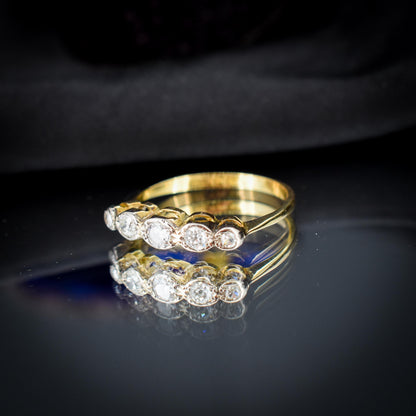 Antique Art Deco Diamond Five Stone 18ct Yellow Gold Ring