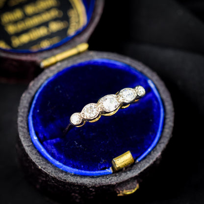 Antique Art Deco Diamond Five Stone 18ct Yellow Gold Ring