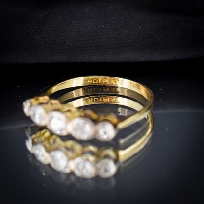 Antique Art Deco Diamond Five Stone 18ct Yellow Gold Ring