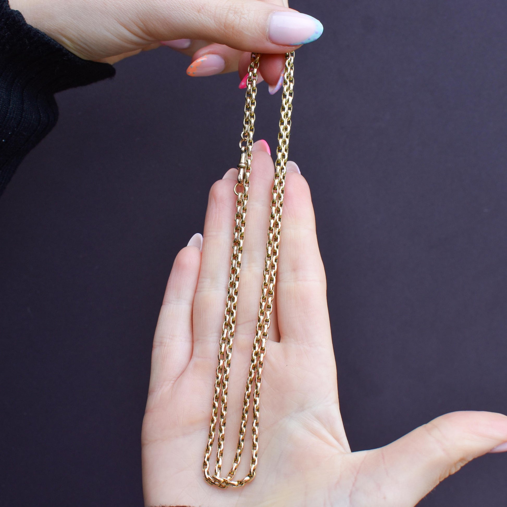 Antique 9ct Yellow Gold Oval Link Chain Necklace with Dog Clip | 28.5"