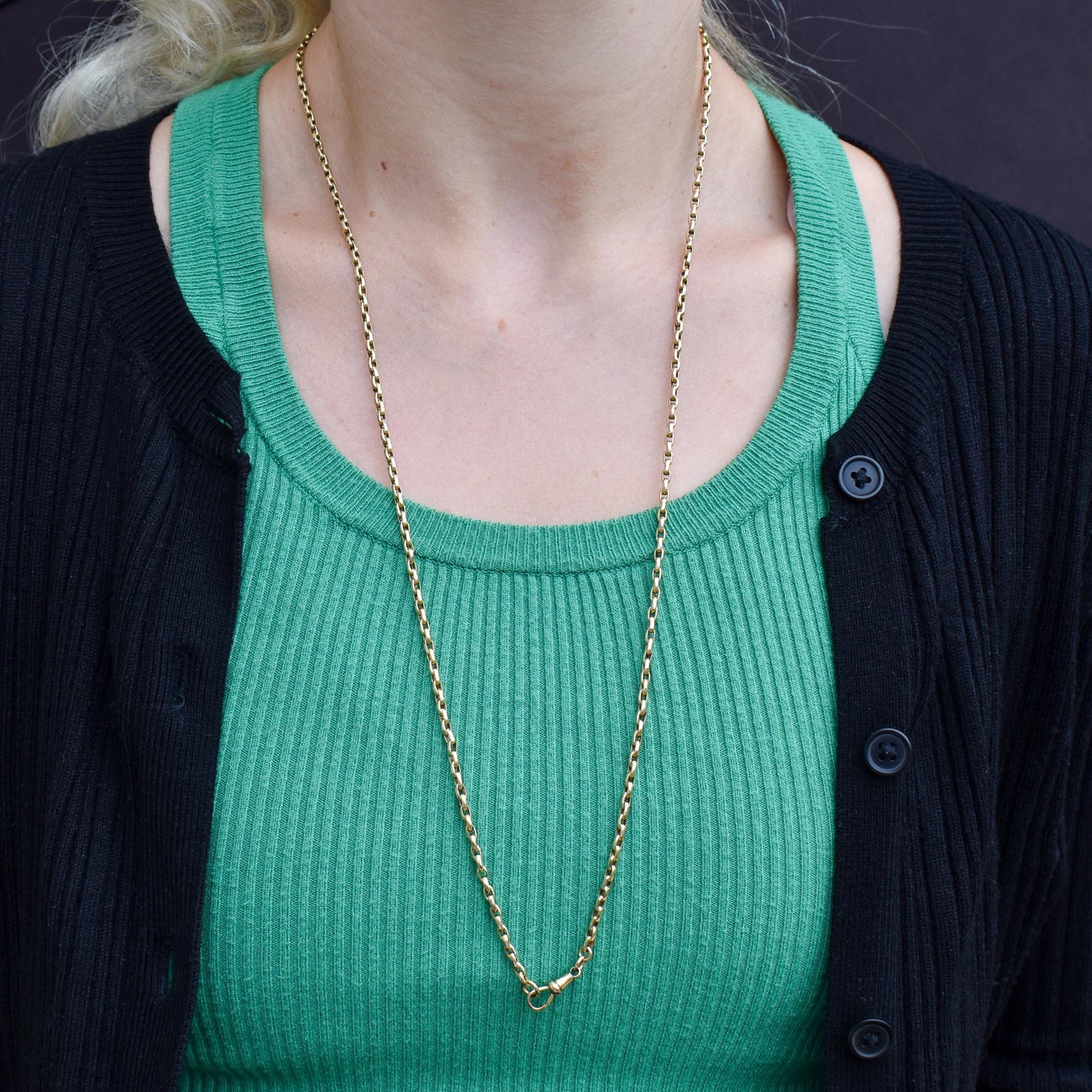 Antique 9ct Yellow Gold Oval Link Chain Necklace with Dog Clip | 28.5"