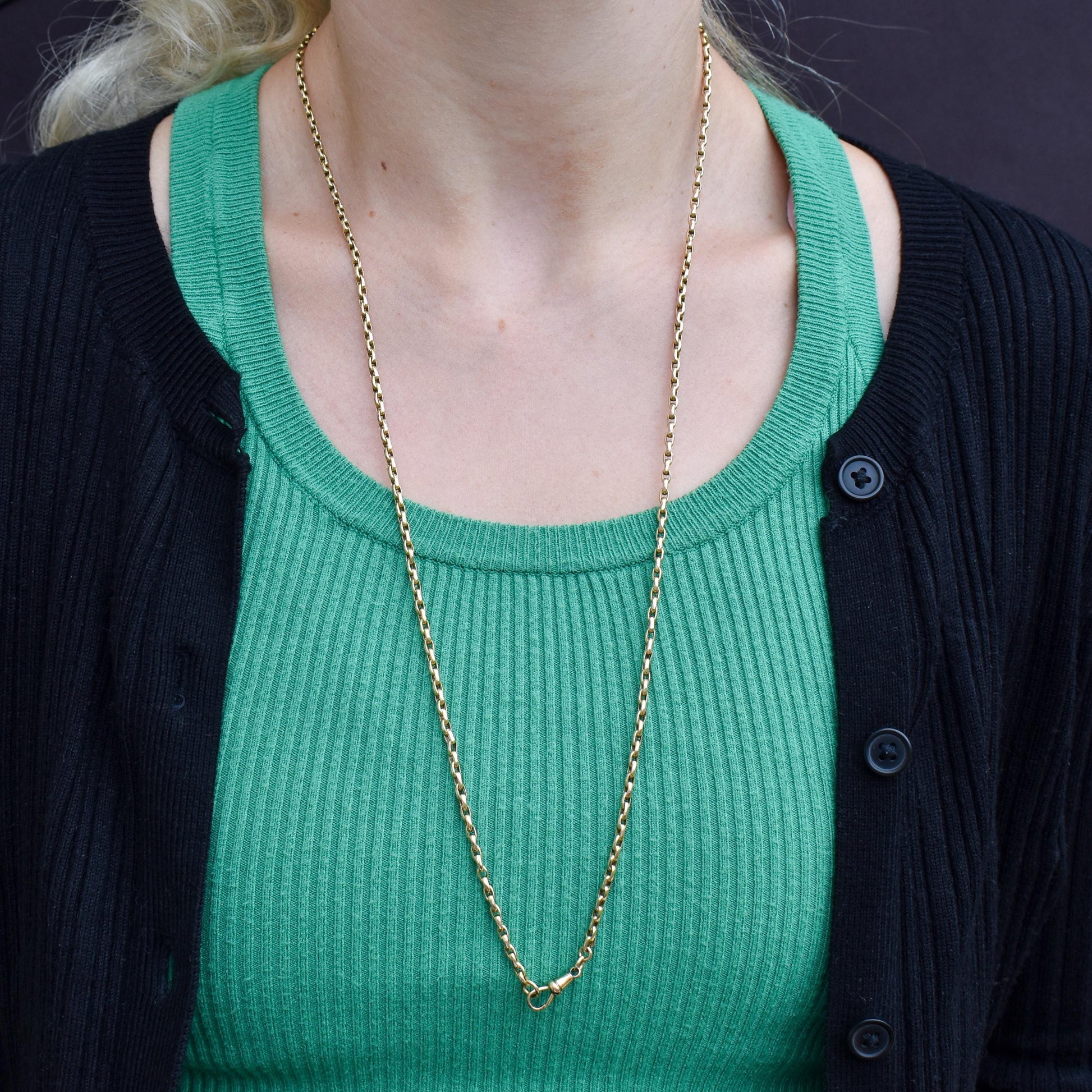 Antique 9ct Yellow Gold Oval Link Chain Necklace with Dog Clip | 28.5"