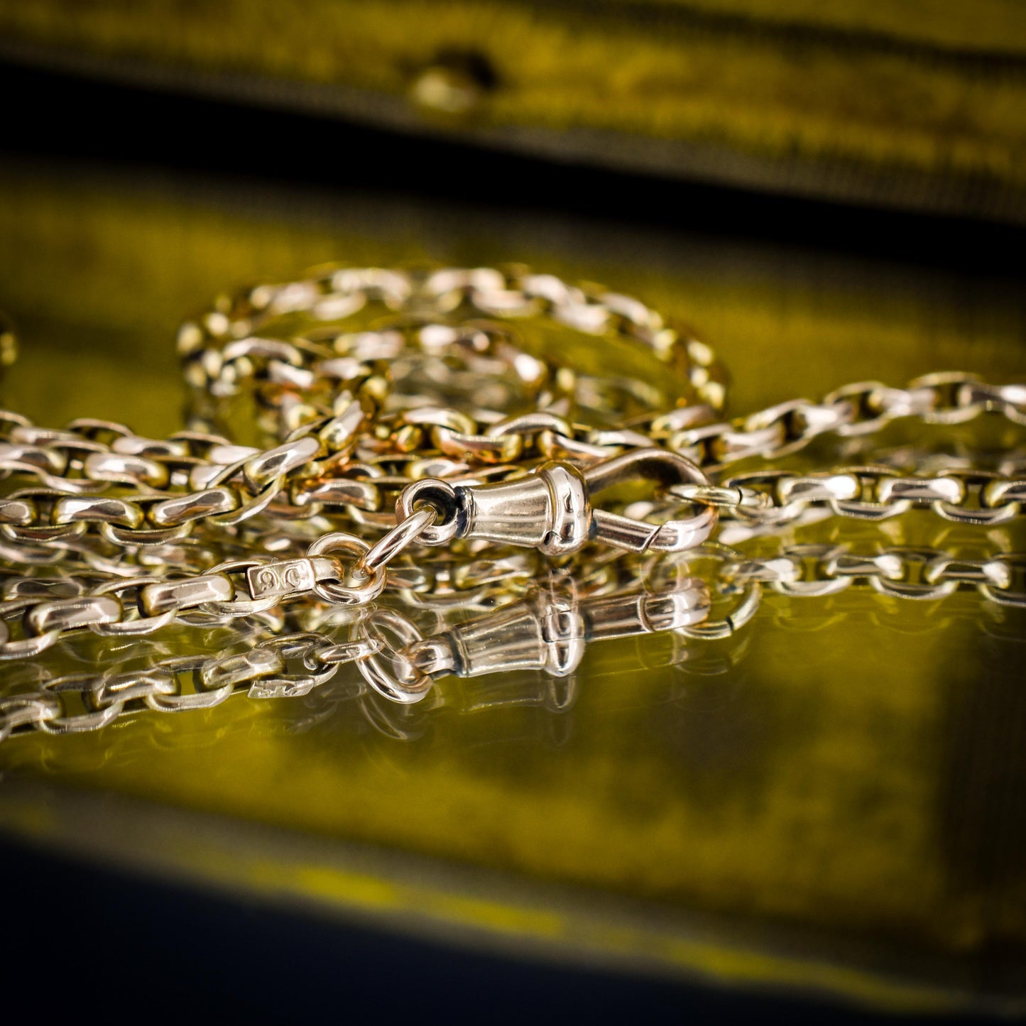 Antique 9ct Yellow Gold Oval Link Chain Necklace with Dog Clip | 28.5"