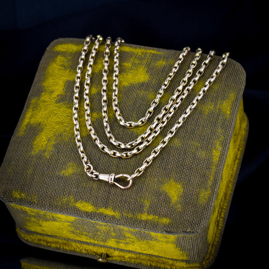 Antique 9ct Yellow Gold Oval Link Chain Necklace with Dog Clip | 28.5"