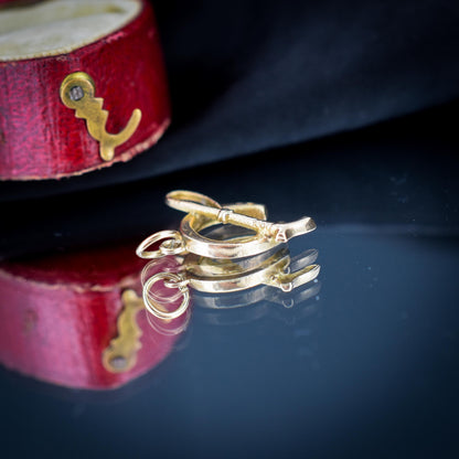 Antique 9ct Gold Lucky Horseshoe and Riding Crop Charm Pendant