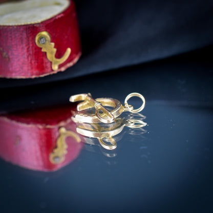 Antique 9ct Gold Lucky Horseshoe and Riding Crop Charm Pendant