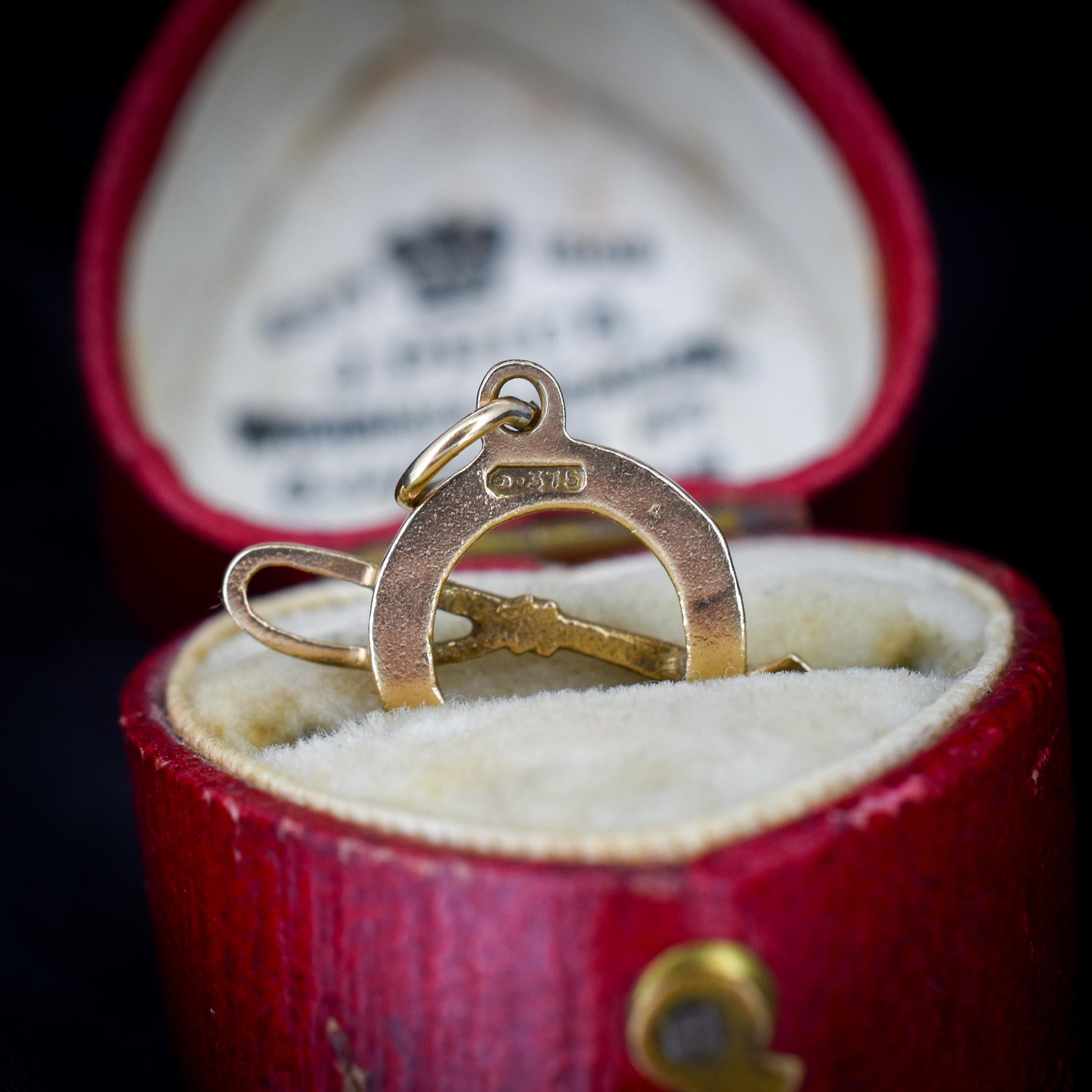 Antique 9ct Gold Lucky Horseshoe and Riding Crop Charm Pendant