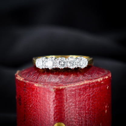 Vintage Diamond Five Stone 18ct Yellow Gold Ring Band