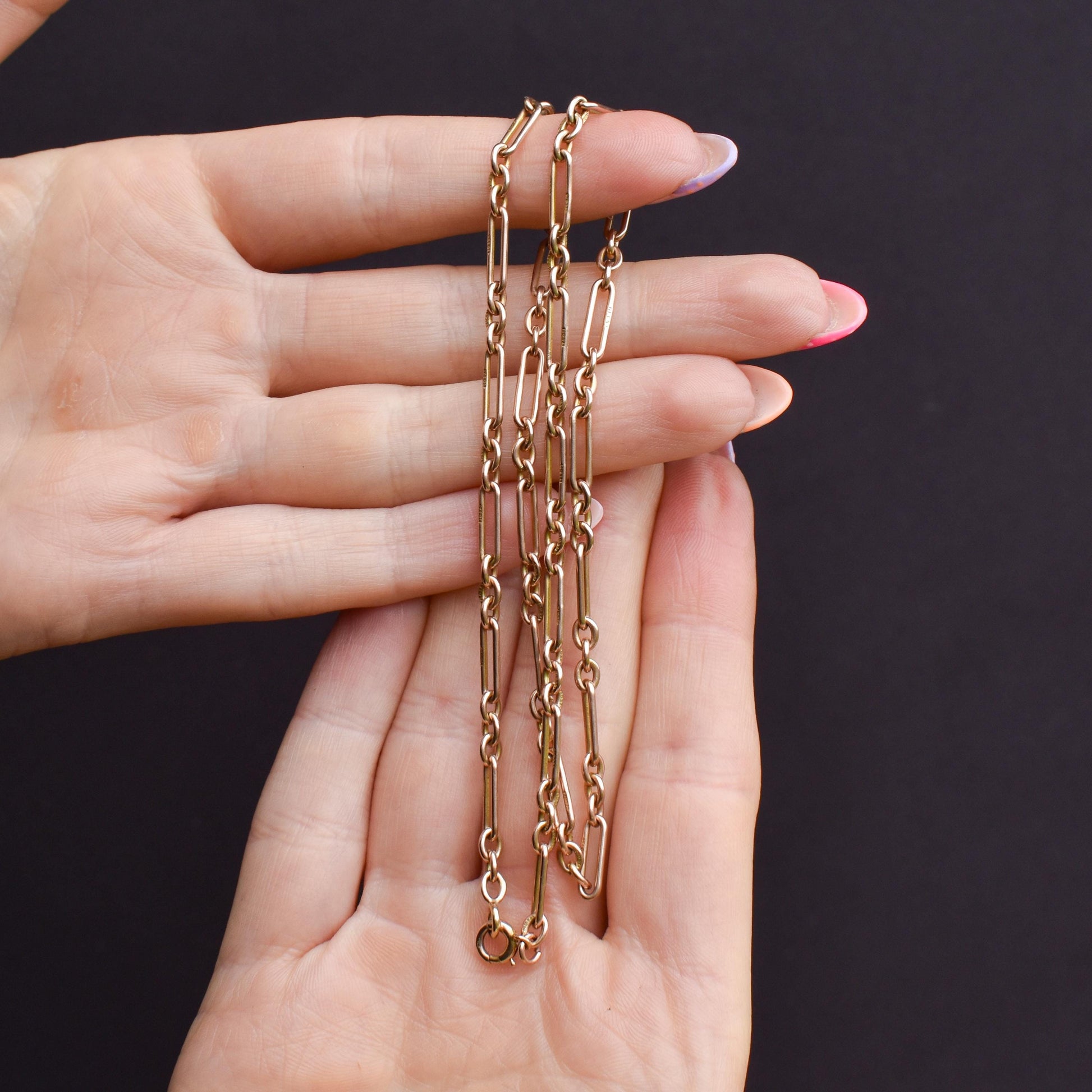 Antique 9ct Gold Paperlink Trombone Chain Necklace | 18.25" Length
