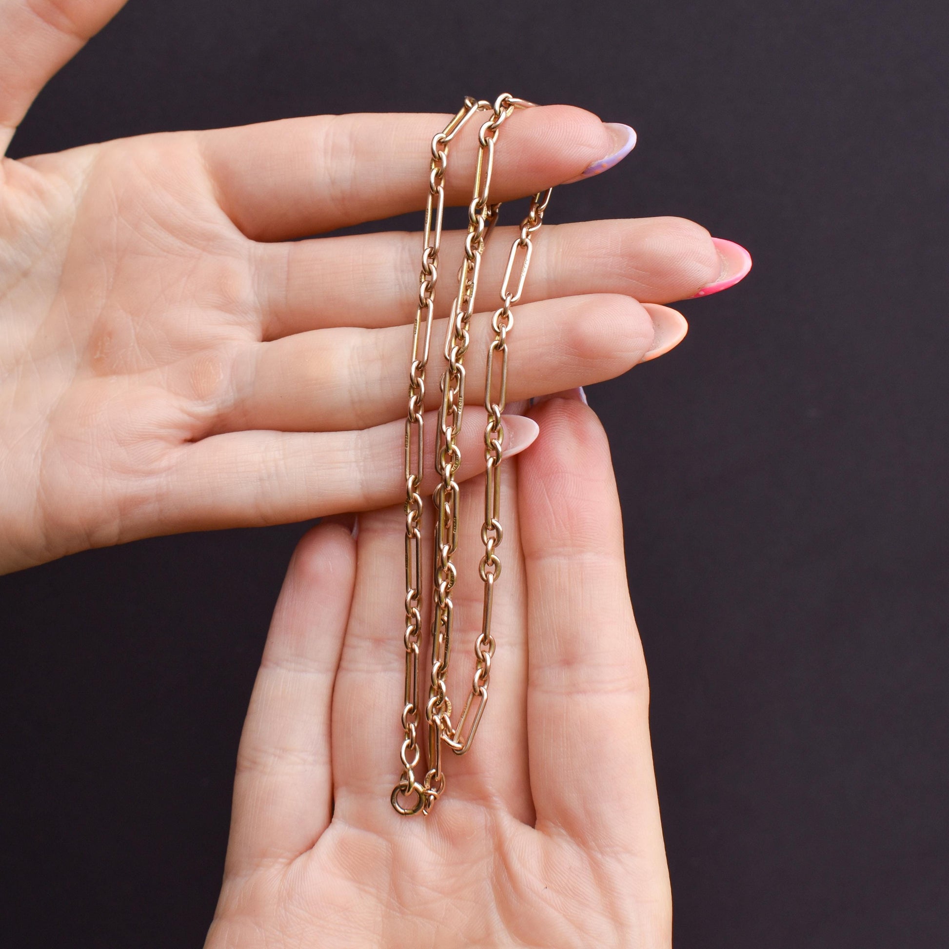 Antique 9ct Gold Paperlink Trombone Chain Necklace | 18.25" Length