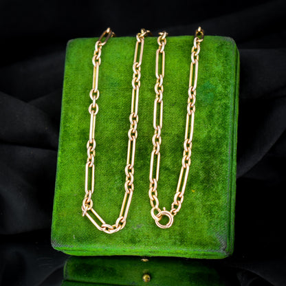 Antique 9ct Gold Paperlink Trombone Chain Necklace | 18.25" Length