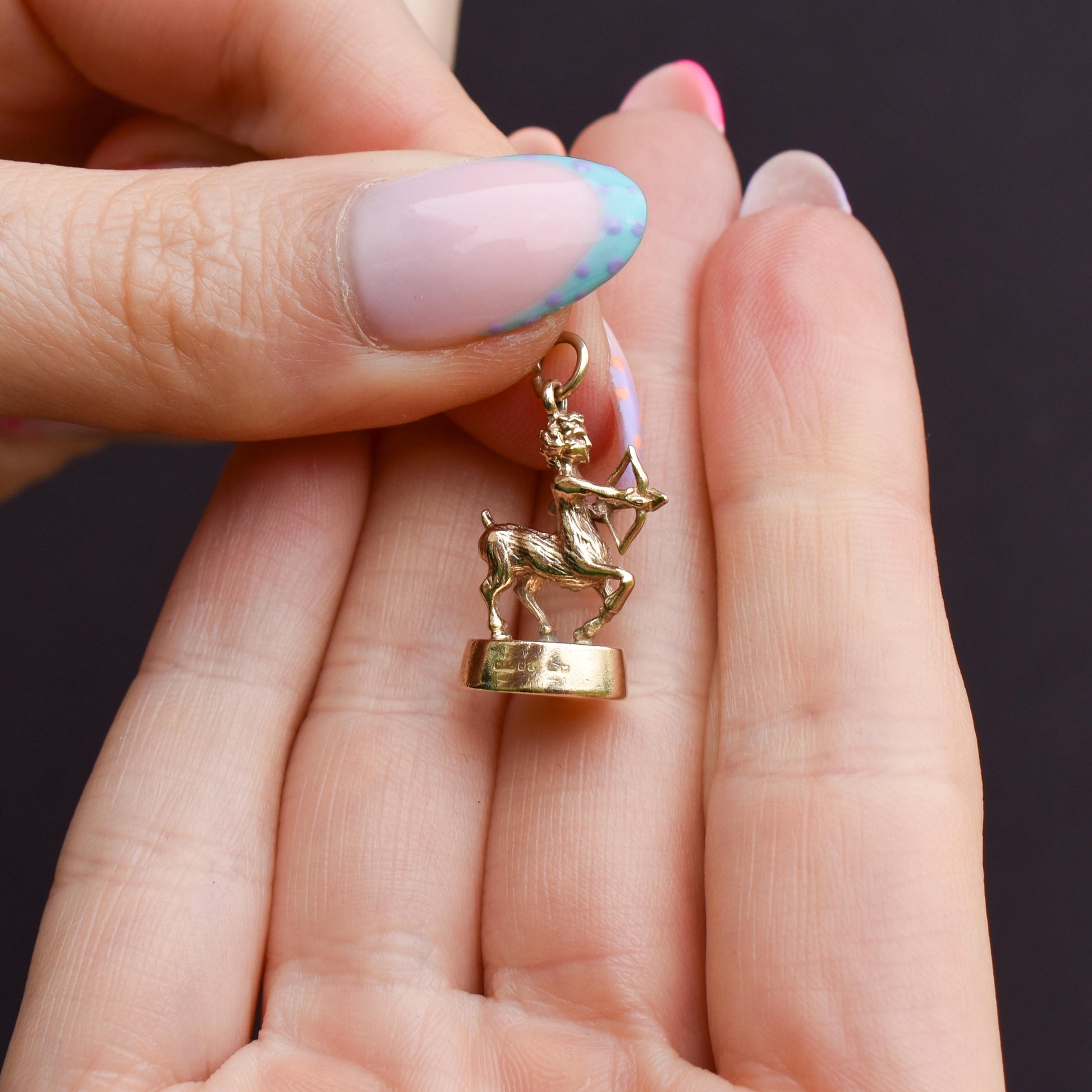 Vintage Sagittarius Centaur Archer Zodiac 9ct Gold Fob Charm Pendant