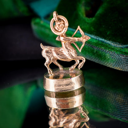 Vintage Sagittarius Centaur Archer Zodiac 9ct Gold Fob Charm Pendant