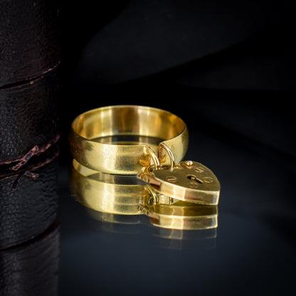 Antique Heart Padlock Drop 9ct Gold Band Ring