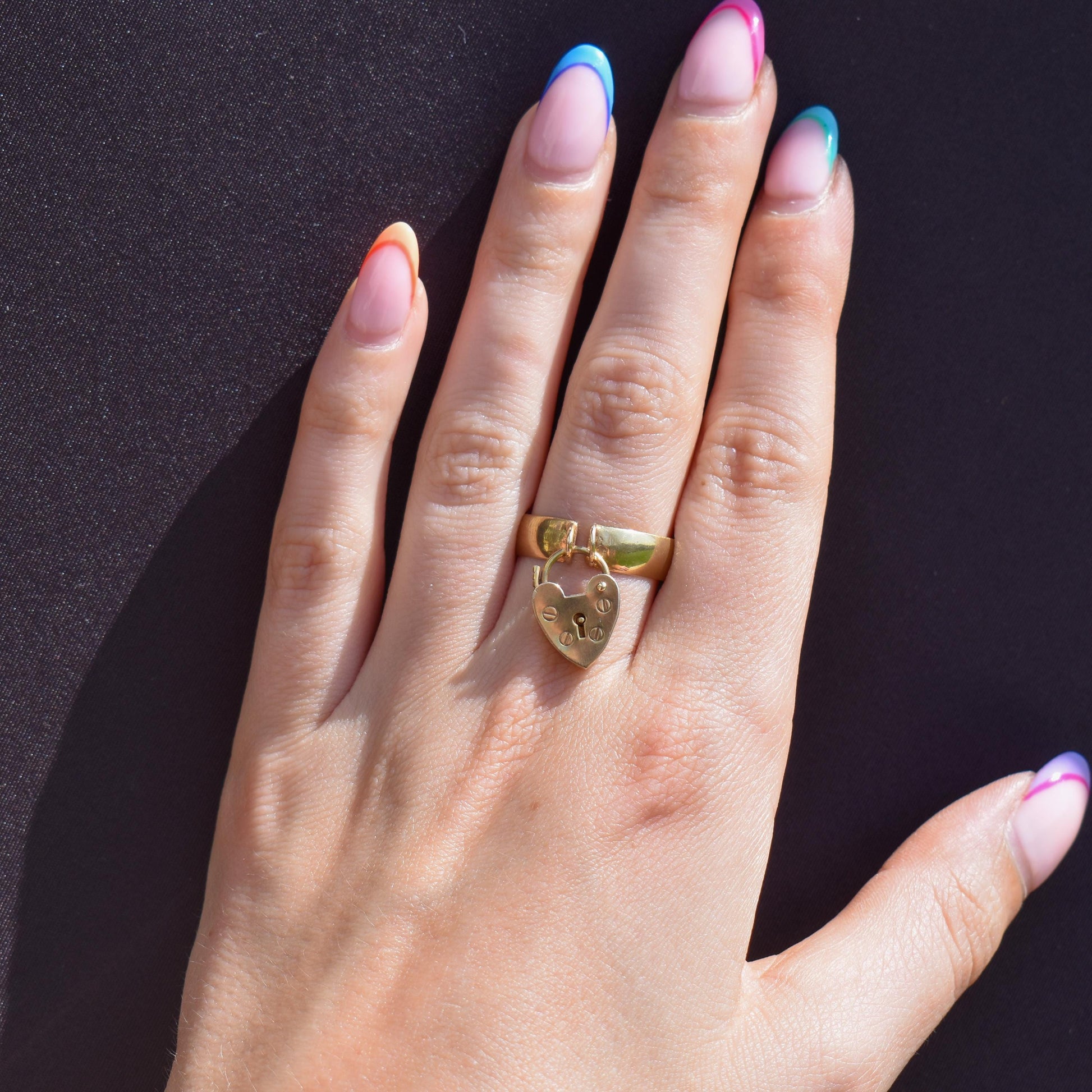 Antique Heart Padlock Drop 9ct Gold Band Ring