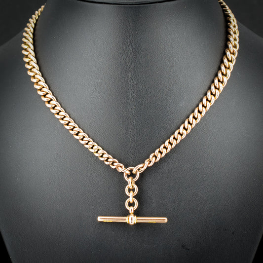 Antique 15.5" 9ct Gold Double Dog Clip Albert Curb Watch Chain Necklace