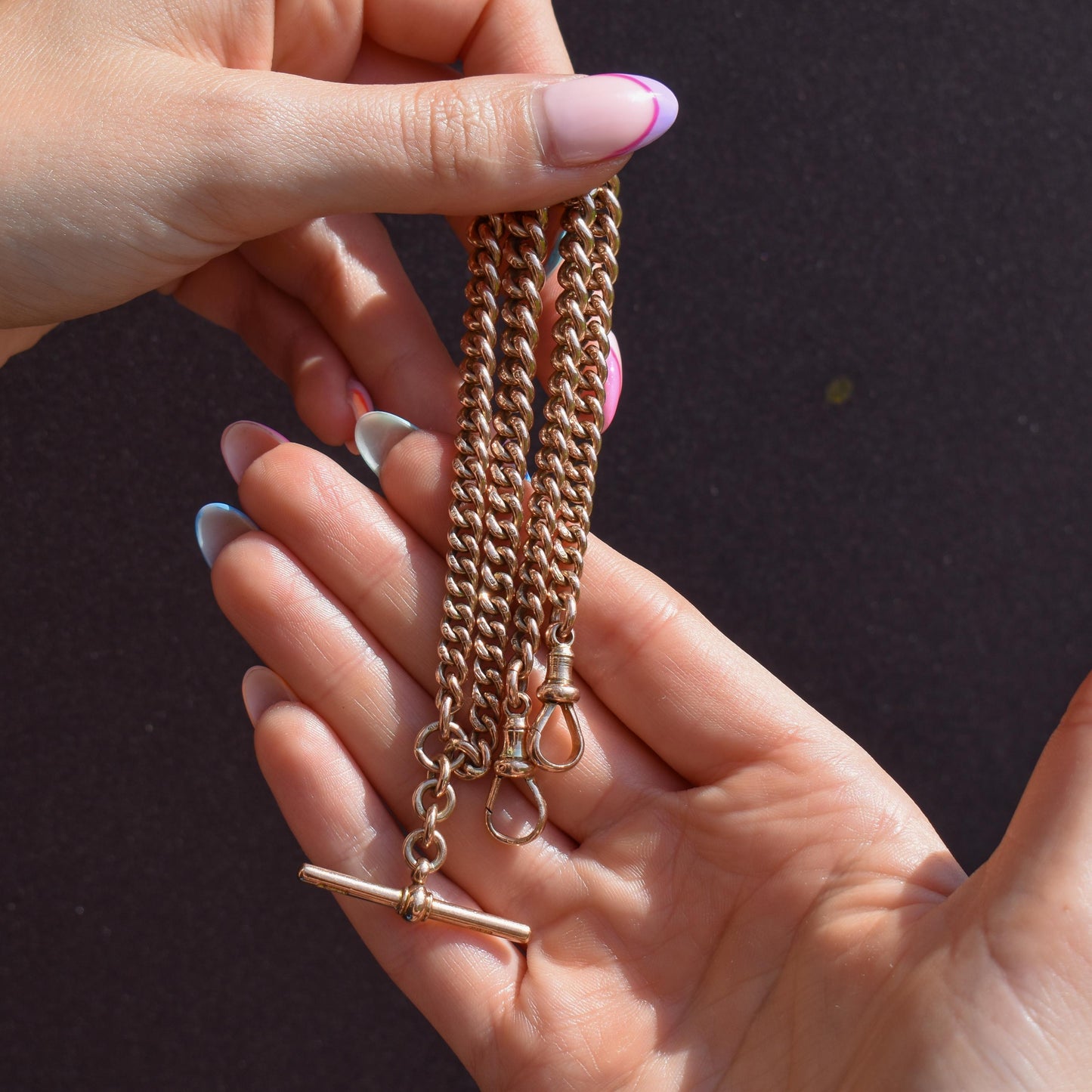 Antique 15.5" 9ct Gold Double Dog Clip Albert Curb Watch Chain Necklace