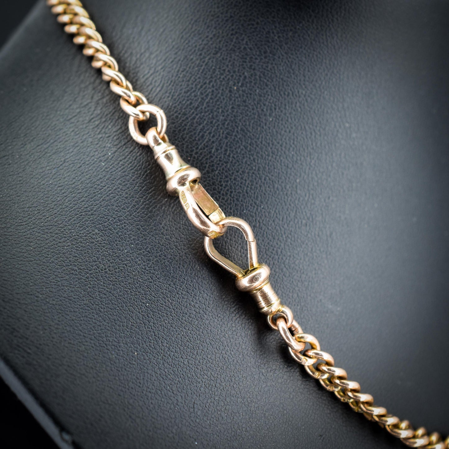 Antique 15.5" 9ct Gold Double Dog Clip Albert Curb Watch Chain Necklace