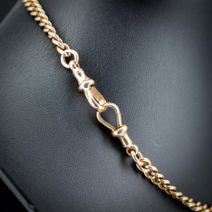Antique 15.5" 9ct Gold Double Dog Clip Albert Curb Watch Chain Necklace