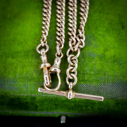 Antique 15.5" 9ct Gold Double Dog Clip Albert Curb Watch Chain Necklace