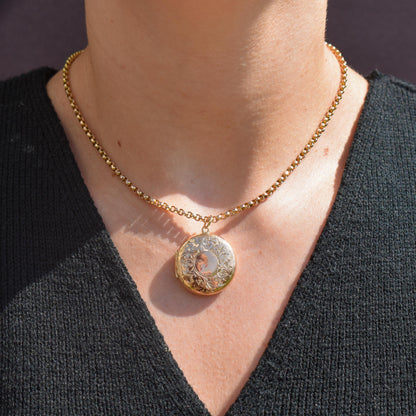 Antique 9ct Gold Engraved Round Fancy Locket | Birmingham 1919