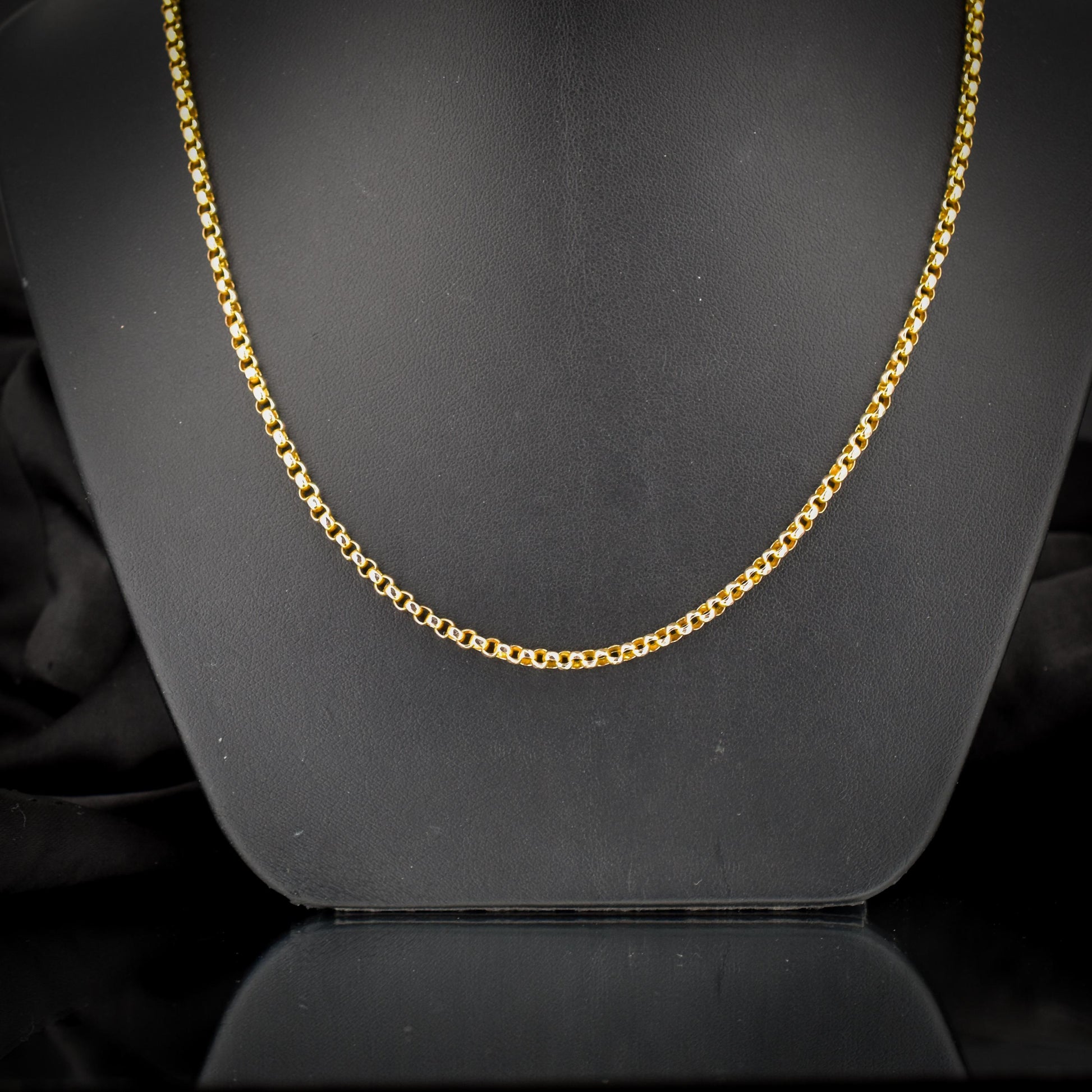 Antique 9ct Gold Faceted Belcher Link Chain Necklace with Barrel Clasp | 18.5"