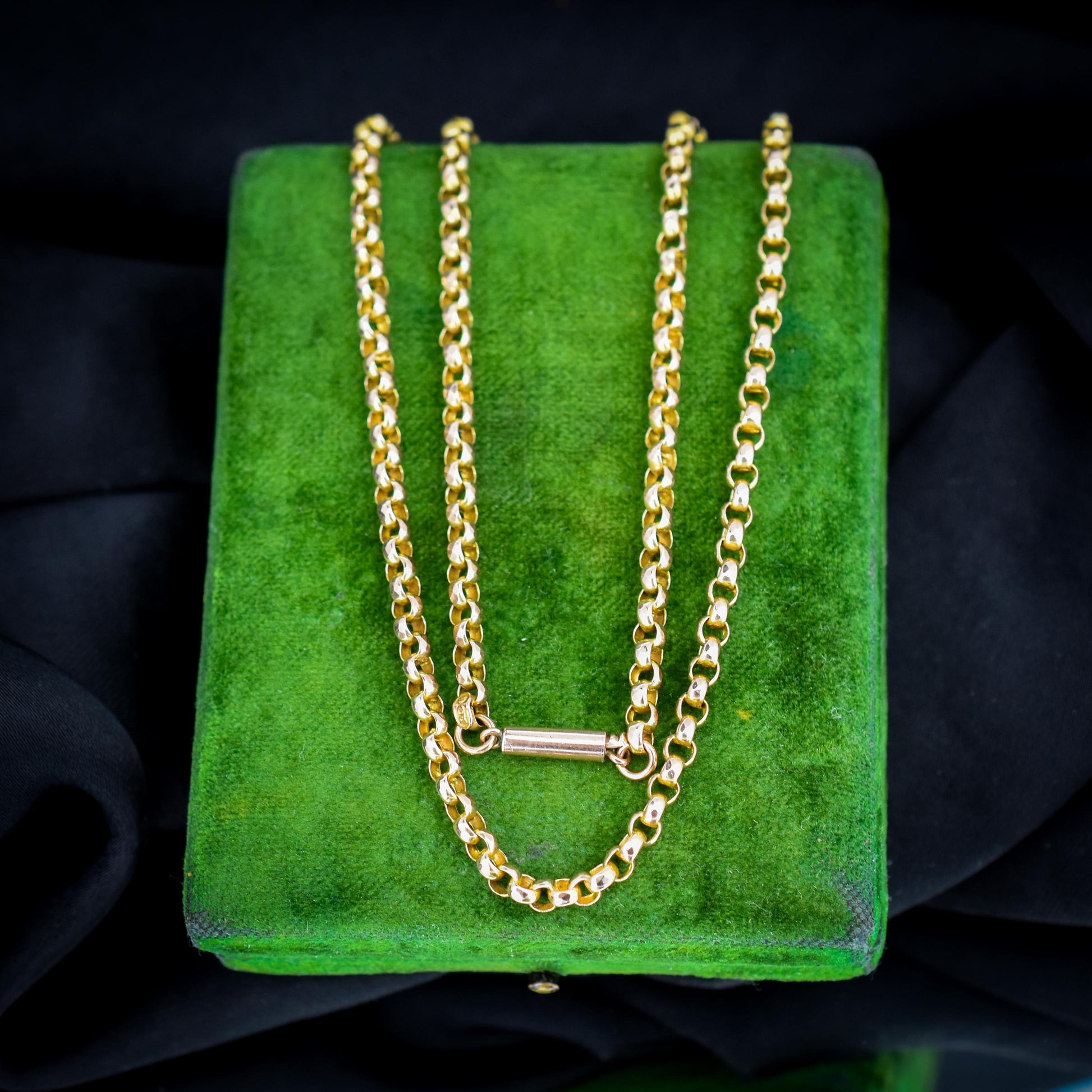 Antique 9ct Gold Faceted Belcher Link Chain Necklace with Barrel Clasp | 18.5"
