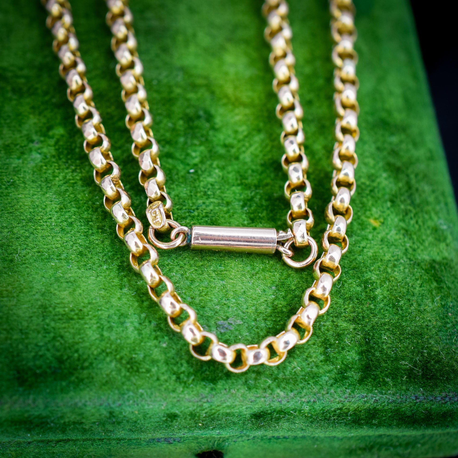 Antique 9ct Gold Faceted Belcher Link Chain Necklace with Barrel Clasp | 18.5"