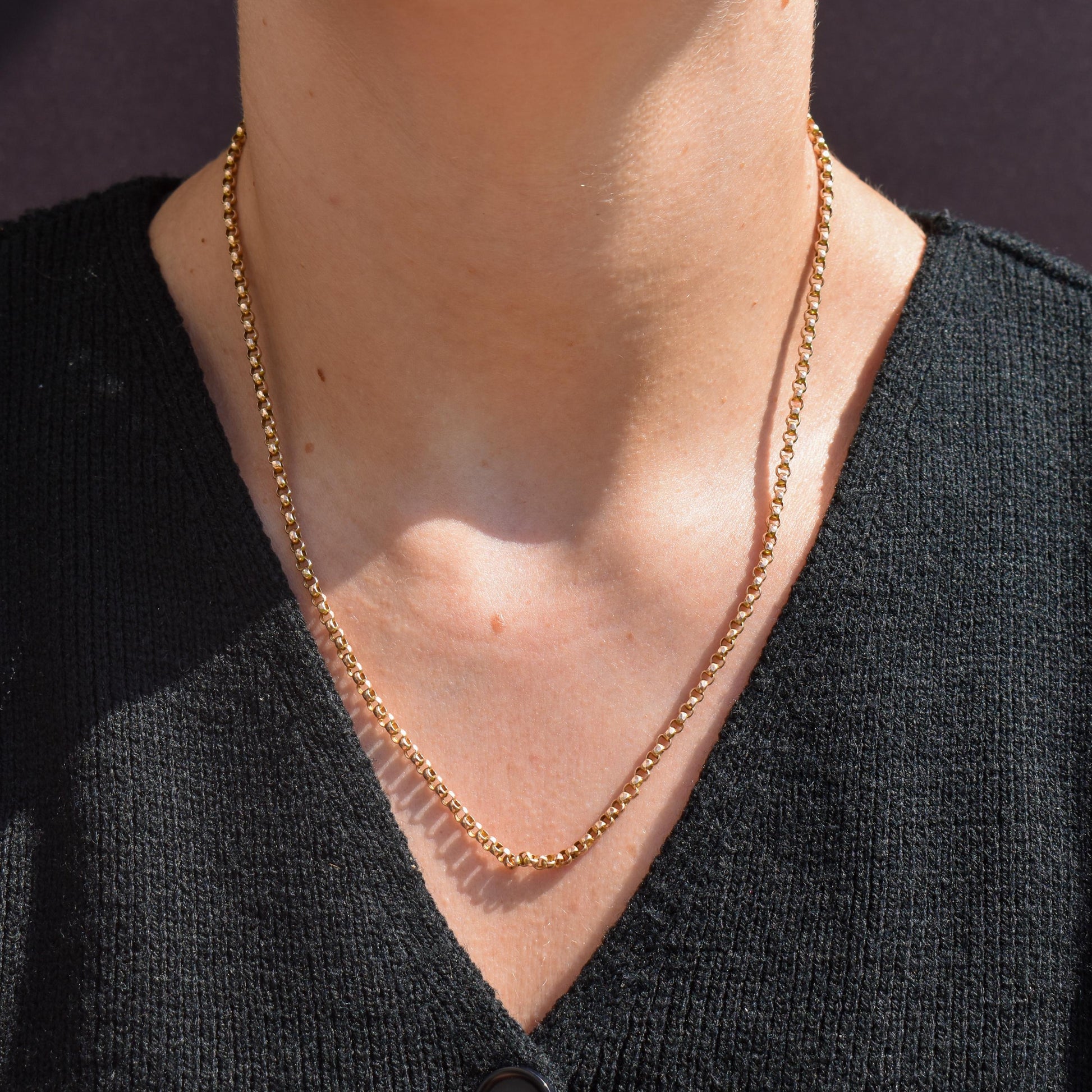 Antique 9ct Gold Faceted Belcher Link Chain Necklace with Barrel Clasp | 18.5"