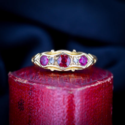 Antique Garnet, Ruby and Diamond 18ct Yellow Gold Ring | Chester 1906