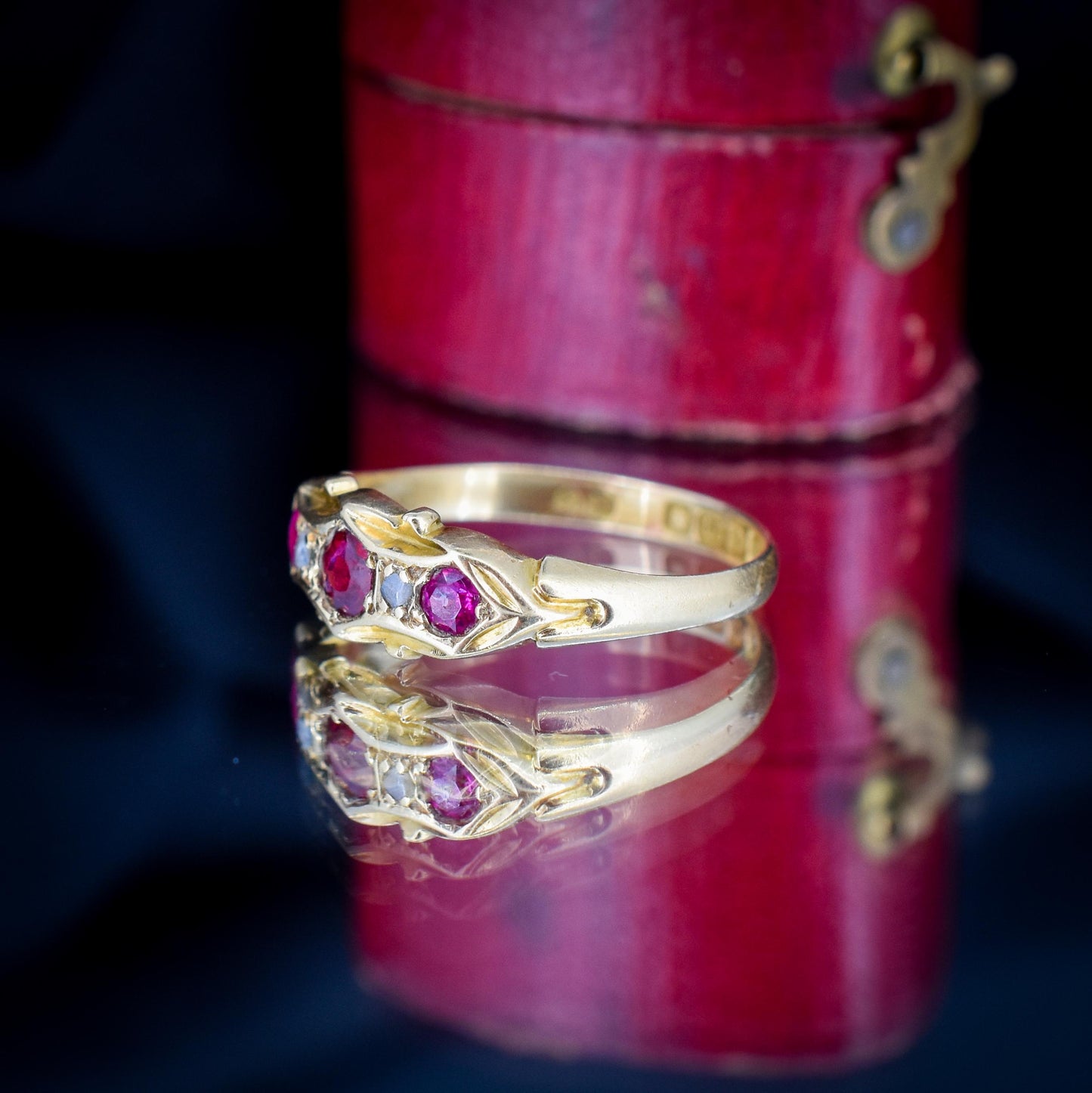Antique Garnet, Ruby and Diamond 18ct Yellow Gold Ring | Chester 1906