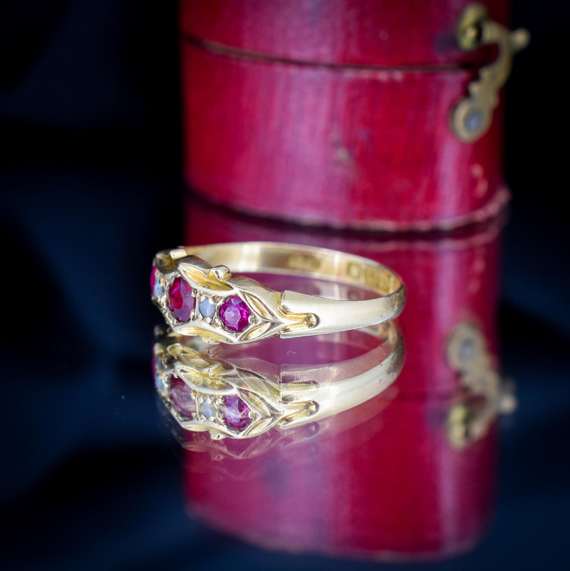 Antique Garnet, Ruby and Diamond 18ct Yellow Gold Ring | Chester 1906