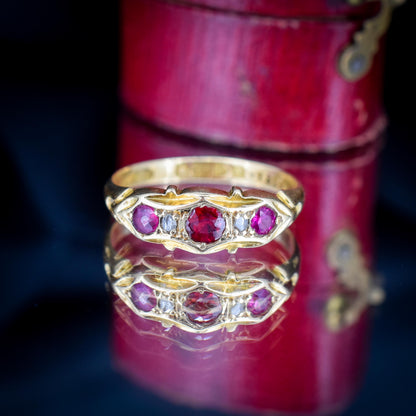 Antique Garnet, Ruby and Diamond 18ct Yellow Gold Ring | Chester 1906