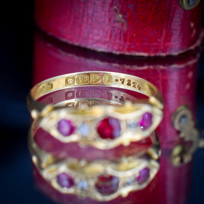 Antique Garnet, Ruby and Diamond 18ct Yellow Gold Ring | Chester 1906