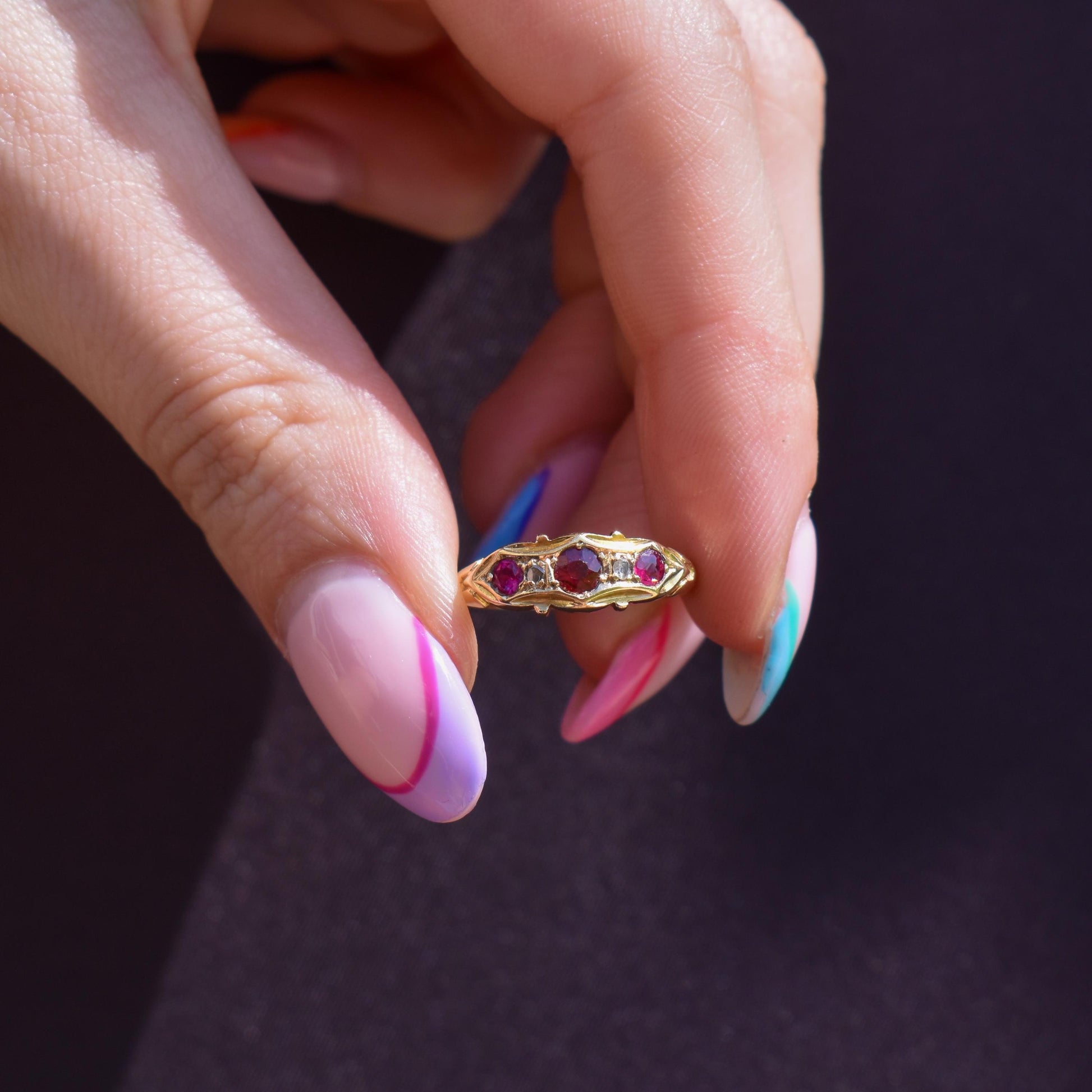 Antique Garnet, Ruby and Diamond 18ct Yellow Gold Ring | Chester 1906
