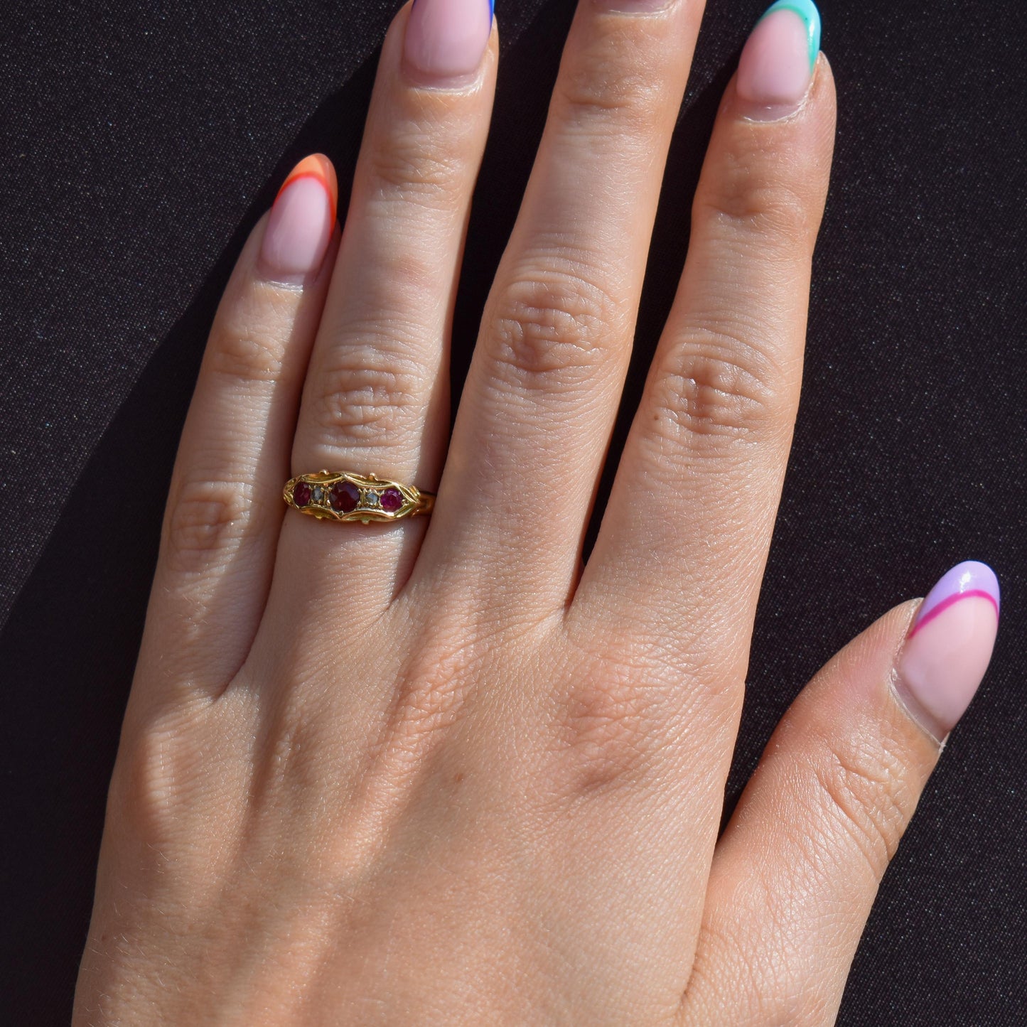 Antique Garnet, Ruby and Diamond 18ct Yellow Gold Ring | Chester 1906