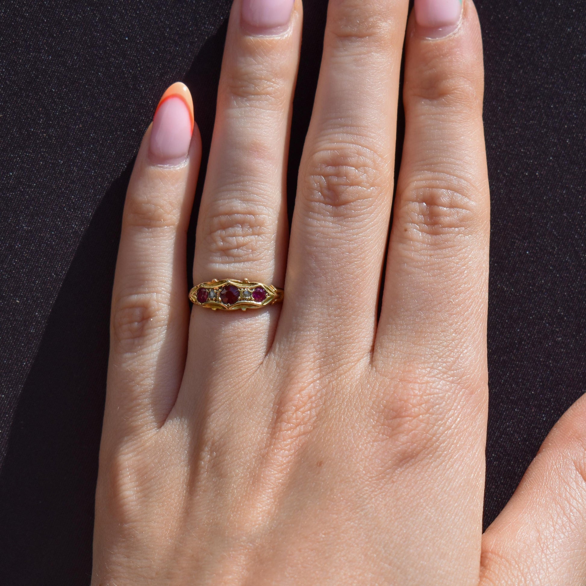 Antique Garnet, Ruby and Diamond 18ct Yellow Gold Ring | Chester 1906