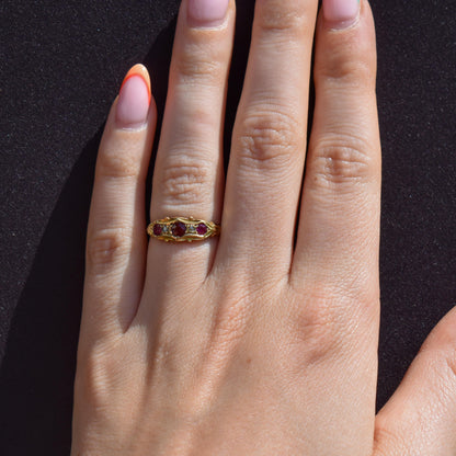 Antique Garnet, Ruby and Diamond 18ct Yellow Gold Ring | Chester 1906