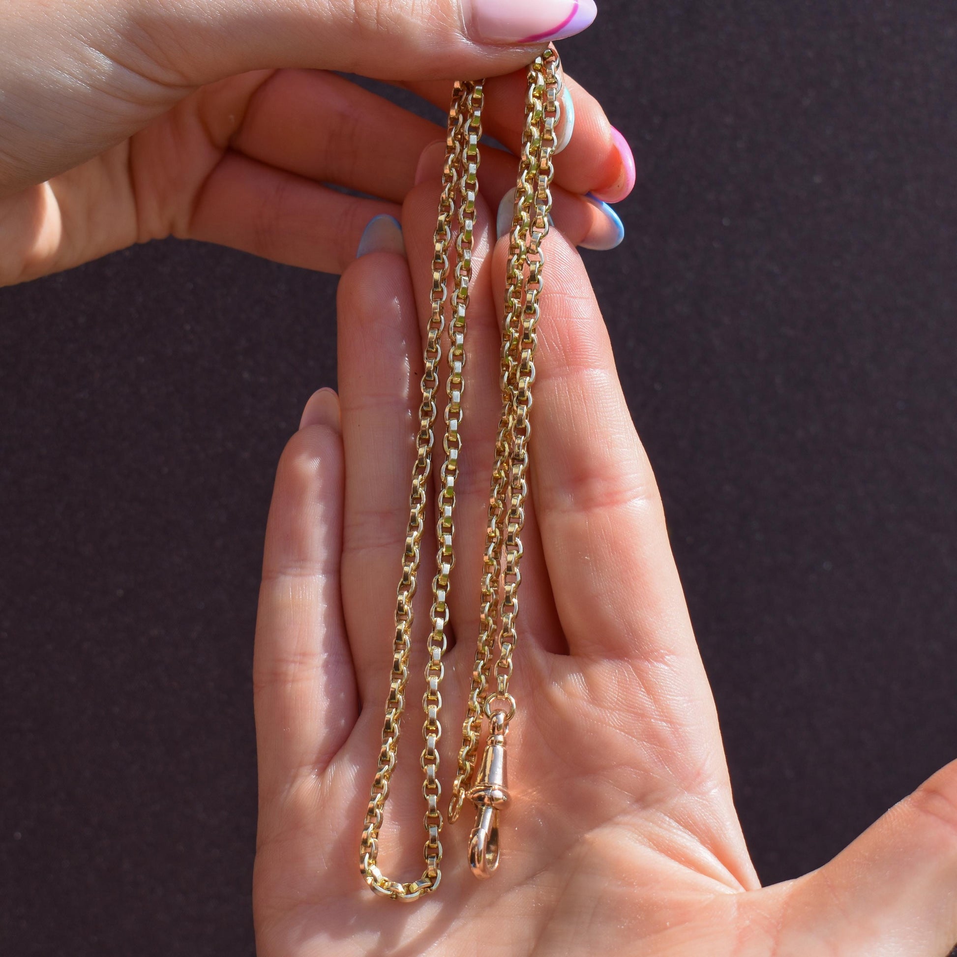 Antique 9ct Yellow Gold Oval Link Chain Necklace with Dog Clip |