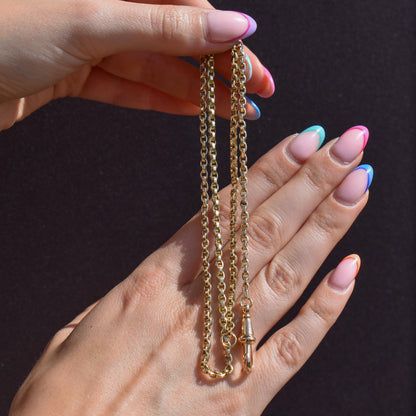 Antique 9ct Yellow Gold Oval Link Chain Necklace with Dog Clip |
