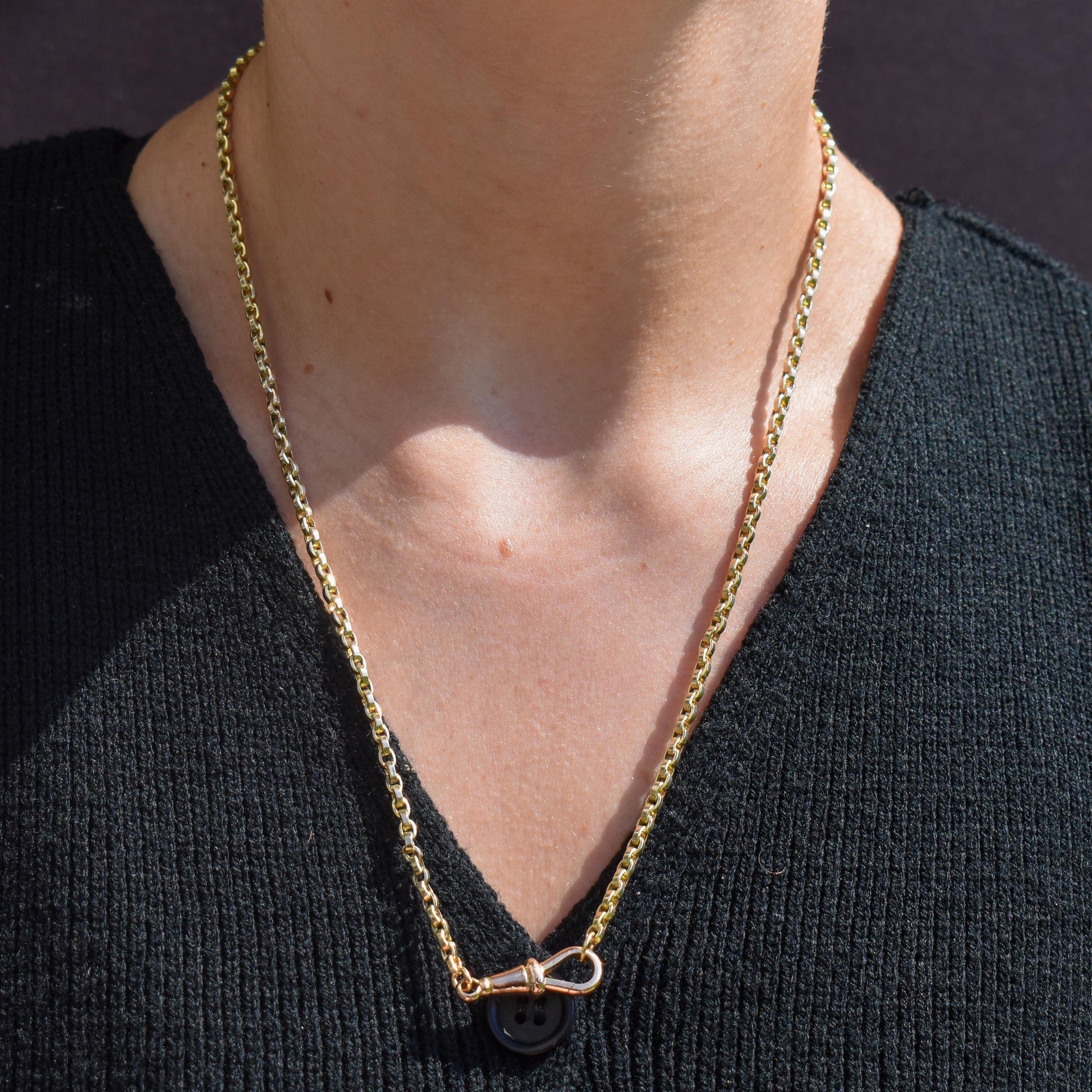Antique 9ct Yellow Gold Oval Link Chain Necklace with Dog Clip |